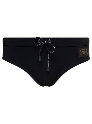 Swim Briefs With Branded Drawstring And Logo Tag In Stretch Polyamide Man - Dolce & Gabbana - Modalova