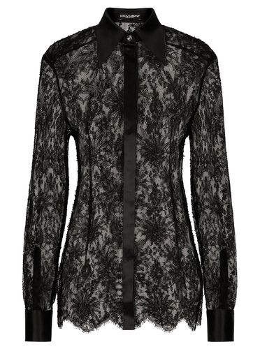 Slim Shirt With Satin Details In Chantilly Lace Woman - Dolce & Gabbana - Modalova