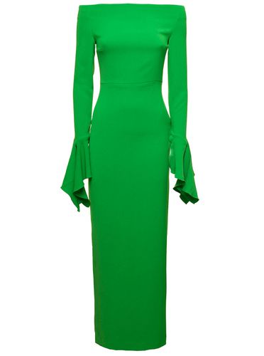 Amalie Maxi Green Dress With Straight Neckline And Volant Detail In Polyester Woman - Solace London - Modalova