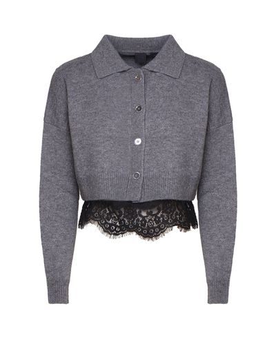 Lace-detailed Knitted Polo Jumper - Pinko - Modalova