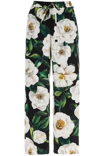 Black Silk Pants With Floral Pattern - Dolce & Gabbana - Modalova