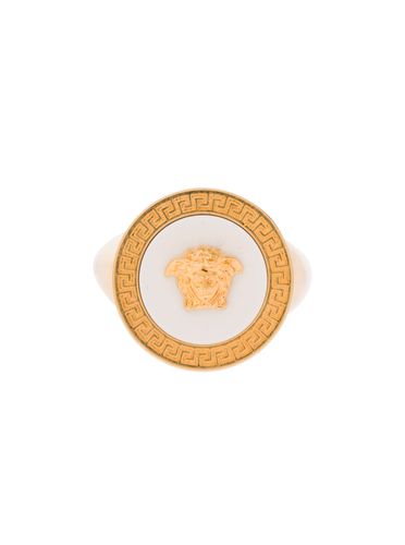 Gold-colored Ring With Medusa Detail And Greca Motif In Metal Man - Versace - Modalova