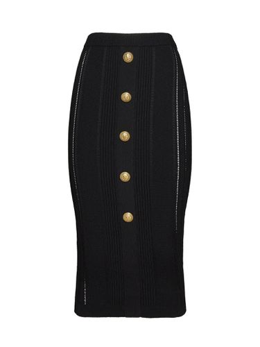 High Waist Five Button See Through Knit Midi Skirt - Balmain - Modalova