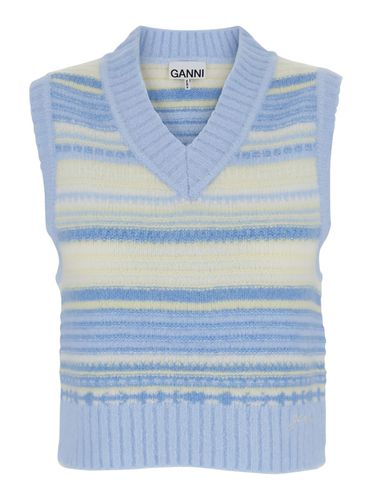 Knit Vest With Stripe Motif In Wool Woman - Ganni - Modalova