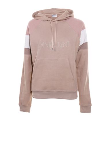 Sweatshirt With Hood And Embroidered Logo - Saint Laurent - Modalova