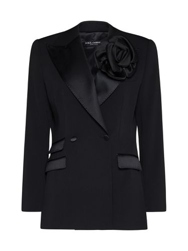 Double-breasted Jacket With Applied Flower - Dolce & Gabbana - Modalova