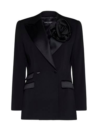 Double-breasted Jacket With Applied Flower - Dolce & Gabbana - Modalova