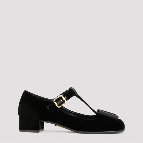 Prada T-strap Logo Bow Velvet Pumps - Prada - Modalova