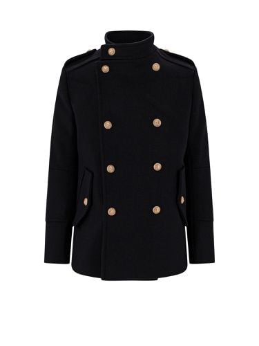Double-breasted Peacoat With Embossed Buttons - Balmain - Modalova