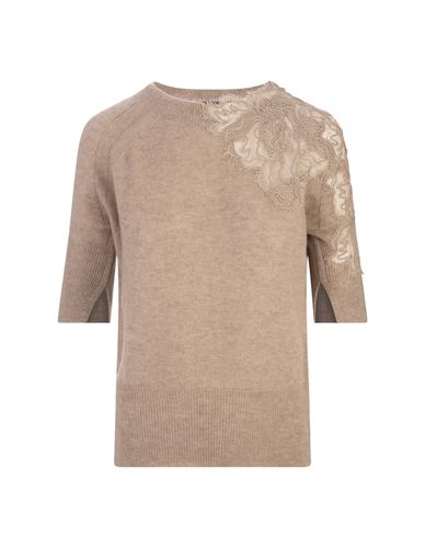 Sand Cashmere T-shirt With Lace Insert - Ermanno Scervino - Modalova