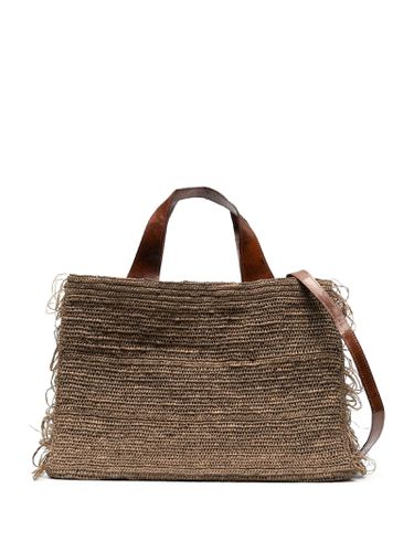 Brown Double Handle Bag In Raffia With Fringes - Ibeliv - Modalova
