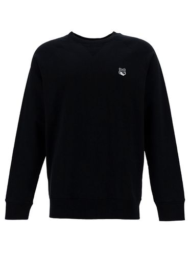 Black Crewneck Sweater With Fox Head Patch In Cotton Man - Maison Kitsuné - Modalova