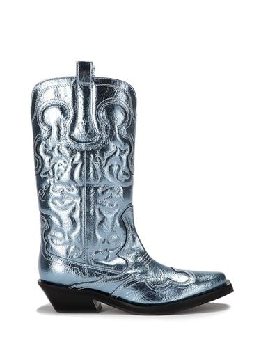 Metallic Mid Shaft Embroidered Western Boots - Ganni - Modalova