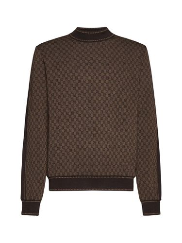 Crewneck Sweater With All-over Retro Monogram Print In Stretch Wool - Balmain - Modalova
