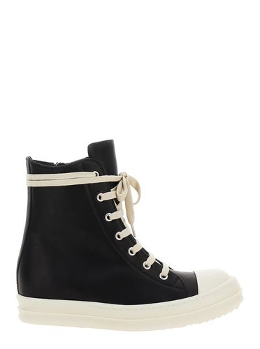 Black High Top Sneakers With Oversized Laces In Leather Woman - Rick Owens - Modalova