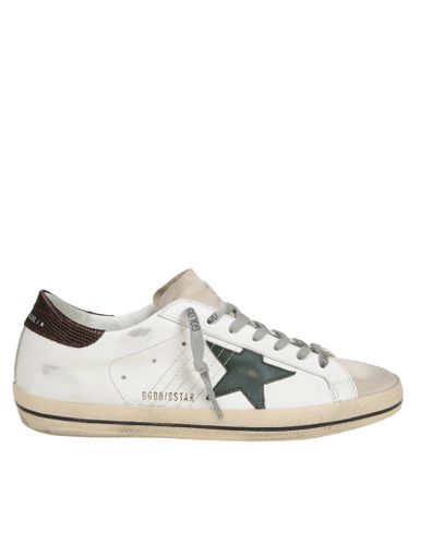 Super Star In White And Green Leather And Suede - Golden Goose - Modalova