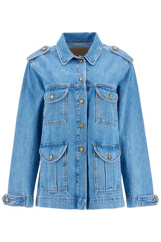 Light Blue Cotton Military Safari Jacket With Multiple Pockets - Blazé Milano - Modalova