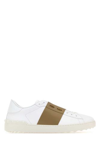 White Leather Open Sneakers With Khaki Band - Valentino Garavani - Modalova