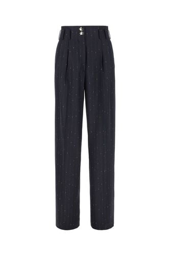 Navy Blue Stretch Wool Blend Pants - Genny - Modalova