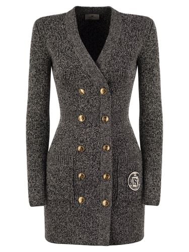 Logo Patch Double Breasted Coat Dress - Elisabetta Franchi - Modalova