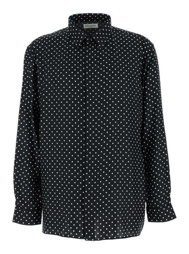 Black All-over Polka Dot Pattern Shirt In Silk Man - Saint Laurent - Modalova