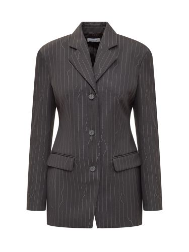 Single-breasted Wool-blend Pinstripe Blazer - Off-White - Modalova