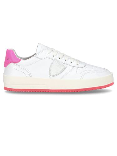 White And Pink Calfskin Sneakers - Philippe Model - Modalova