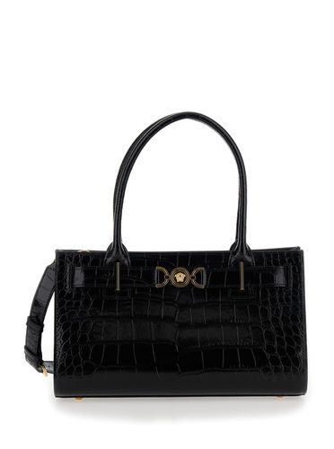 Medusa 95 Medium Tote Bag With Logo Detail In Croco Effect Leather Woman - Versace - Modalova