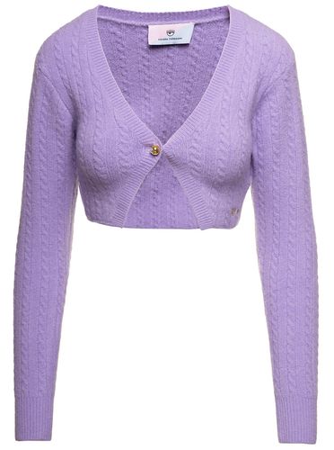 Purple Cable-knit Cropped Cardigan With Embroidered Logo In Stretch Wool Blend Woman - Chiara Ferragni - Modalova