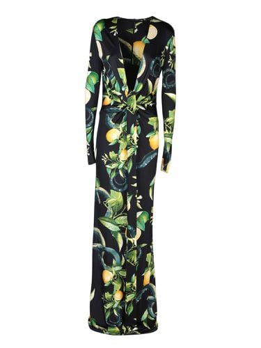 Long Dress With Lemons Print - Roberto Cavalli - Modalova