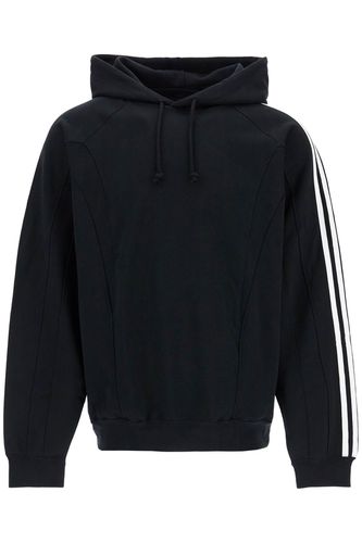 Black Cotton And Recycled Polyester Hoodie With White Raglan Stripes - Y-3 - Modalova