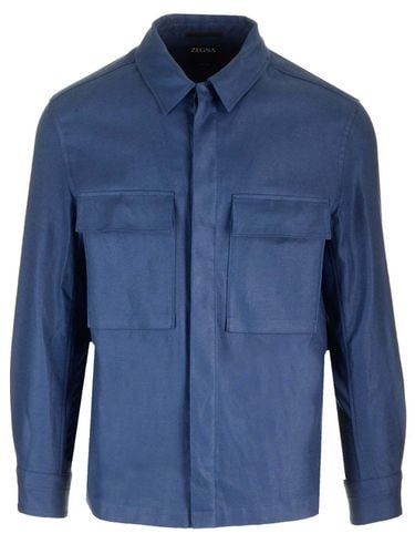 Zegna oasi Blue Linen Overshirt - Zegna - Modalova