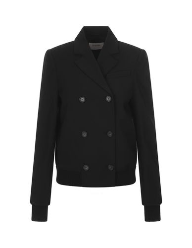 Fascia Double-breasted Bomber Jacket In Black Stretch Wool - SportMax - Modalova