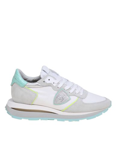 Tropez Sneakers In Suede And Nylon Color White And Turquoise - Philippe Model - Modalova