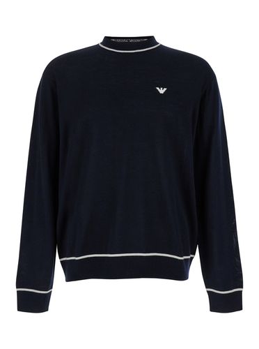 Blue Sweater With Logo Embroidery In Wool Woman - Emporio Armani - Modalova