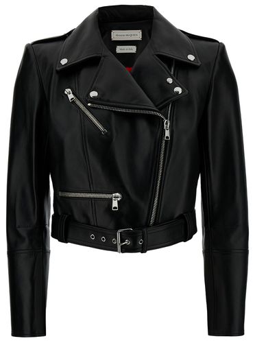 Cropped Biker Jacker With Matching Belt In Smooth Leather Woman - Alexander McQueen - Modalova