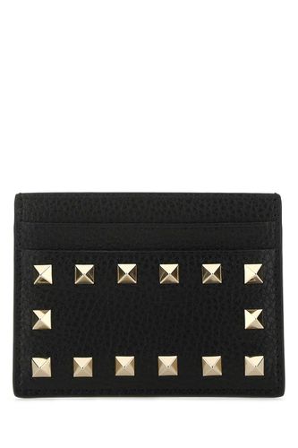 Black Leather Rockstud Card Holder - Valentino Garavani - Modalova