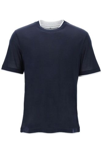 Layered-effect T-shirt In Silk And Cotton - Brunello Cucinelli - Modalova