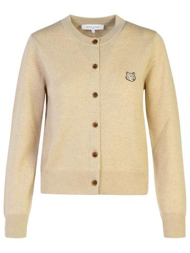 Bold Fox Head Beige Wool Cardigan - Maison Kitsuné - Modalova