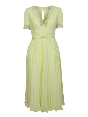 Chiffon Midi Lime Green Dress - self-portrait - Modalova