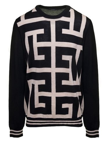 Sweater With Maxi Monogram In Wool Man - Balmain - Modalova