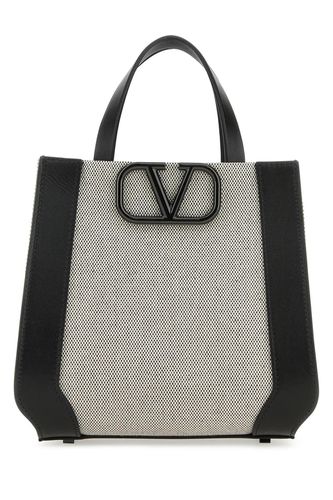 Two-tone Canvas And Leather Vlogo Handbag - Valentino Garavani - Modalova