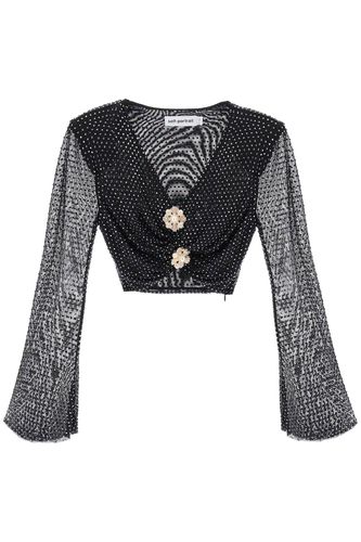 Rhinestone-studded Cropped Top With Diamanté Brooches - self-portrait - Modalova