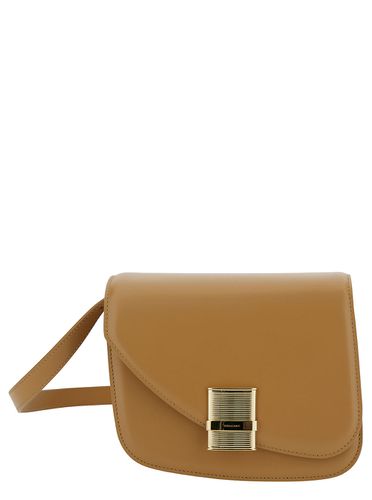 Borsa A Tracolla fiamma S Con Dettaglio Logo E Patta Obliqua In Pelle Beige Donna - Ferragamo - Modalova