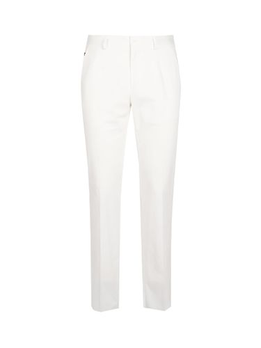 Stretch Cotton Trousers With Logoed Plaque - Dolce & Gabbana - Modalova