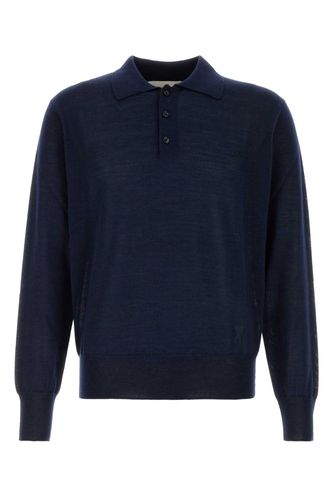 Dark Blue Wool Blend Polo Shirt - Ami Alexandre Mattiussi - Modalova