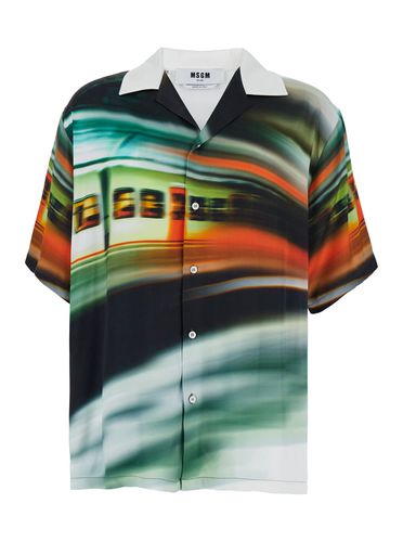 Shirt With Cuban Collar And All-over Print In Viscose Man - MSGM - Modalova