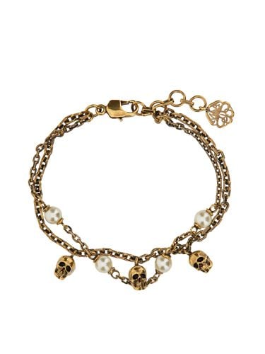 Skull Pearl Chain Bracelet In Antiqued Gold - Alexander McQueen - Modalova
