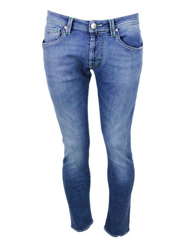 Leonardo Zip Montecarlo Trousers In 5-pocket Super Stretch Selvedge With Tone-on-tone Tailored Stitching And Leather Tag And Zip Closure - Sartoria Tramarossa - Modalova