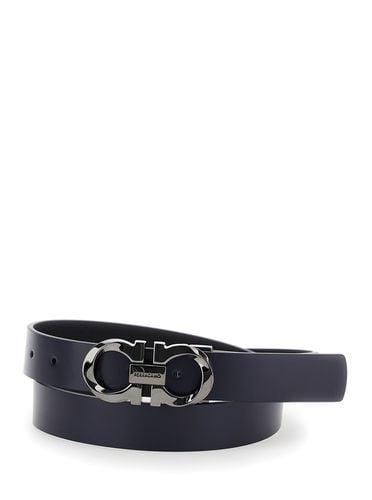 Black And Blue Reversible Belt With Gancini Buckle In Leather Man - Ferragamo - Modalova